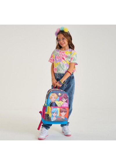 Coral High Kids Gri Mavi Pembe Anime Desenli Dört Bölmeli Okul Sırt Çantası 23737