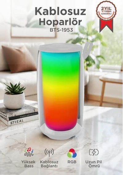 Özel Üretim Cep Boy Dinleti Bahçe Bluetooth Hoparlör Rgb Işıklı Bts-1953 Beyaz