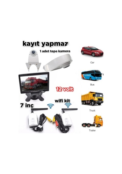 7'' Monitör Wifi Aktarıcı Kit Beyaz Tepe Kamera Set 12 V Kayıtsız
