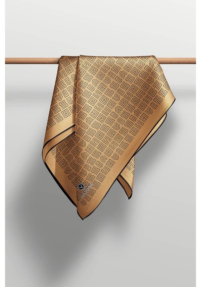 Vissona 100% Twill İpek Etnik Motif Desenli Gold - Siyah Renkli 90x90 Dikim Şekli : El Dikişi Eşarp Çok Renkli