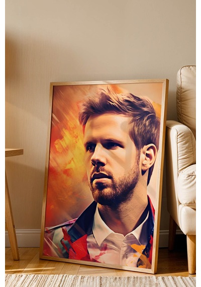 Sebastian Vettel Efsanevi F1 Portresi Çerçeveli Tablo - Lüks Modern Formula 1 Duvar Dekoru Kayın