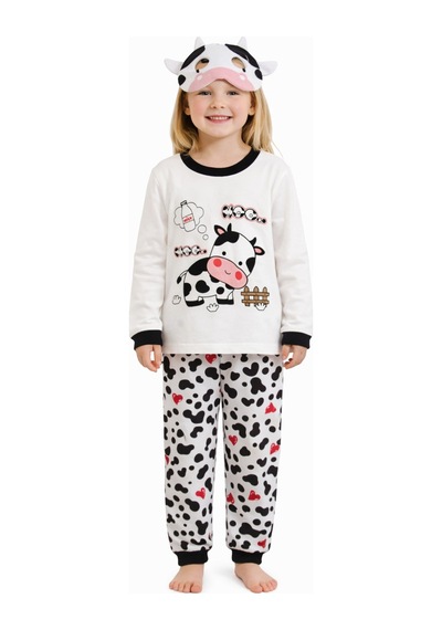 İnekli Maskeli Kız Çocuk Pijama Takımı