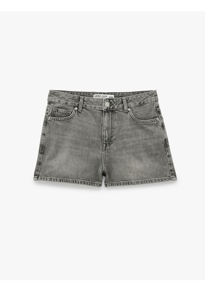 Koton Pamuklu Regular Fit Cepli Düğmeli Yıkamalı Mini Denim Şort Gri 6sal40207md