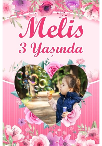 Kalpli Resimli Doğum Günü Afişi Pembe - 35x50 Cm