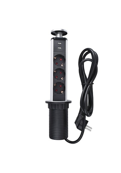Manuel Asansörlü Gizlenebilir Gömme Grup Priz 16a 1.8 Mt Kablolu 2 Usb Li 3 Lü Grup Priz 60mm 1.8 M