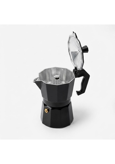 Siyah Moka Pot 3 Fincanlık Moka Kahve Cezvesi, 180 Ml Alüminyum Espresso Demliği, Ocak Üstü Kahve Yapıcı, Gazlı Elektrikli Ve Seramik Ocak Uyumlu, 9x12x17 Cm