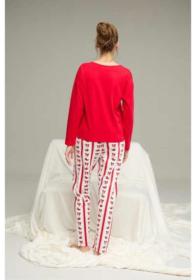 Siyah İnci Dantel Detaylı Örme Pamuklu Pijama Takım25240263 Kırmızı