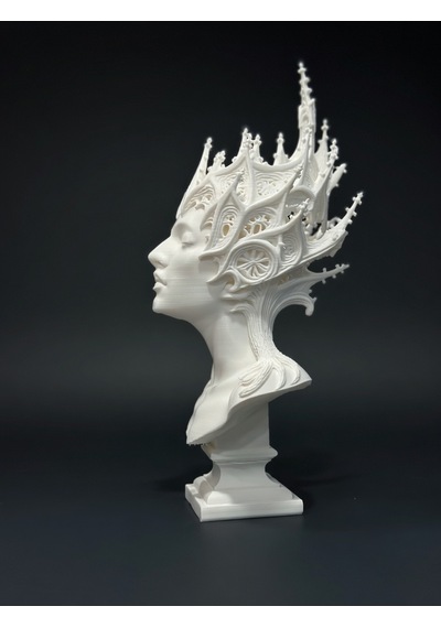 Gotik Kraliçe Büstü - 3d Baskı Fantastik Elf Taçlı Heykel -