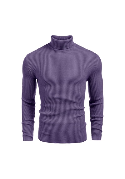 Polızeı Erkek Slim Fit Boğazlı Triko Kazak Esnek Dokulu Lila