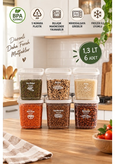 Porsima 4519 6'lı Set 1.3 Litre Şeffaf Erzak Saklama Kabı - Mutfak & Bakliyat Düzenleyici