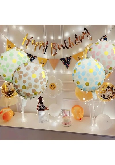 Kahverengi Gold Puantiyeli Yuvarlak Folyo Balon 45 Cm Kahverengi