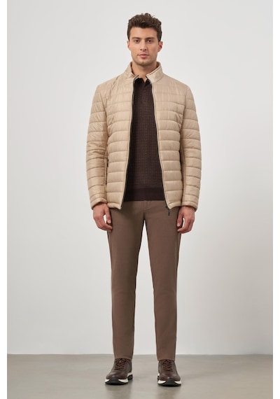 İmza Bej Kapitone Hakim Yaka Düz Yırtmaçsız Tam Astar Slim Fit Classic Mont 1007245155 Bej