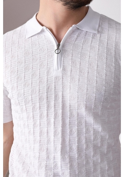 Ferraro Beyaz Polo Yaka Fermuarlı Erkek Pamuk Triko T-Shirt-Beyaz (429067769) Beyaz