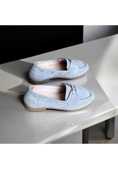 Ne&ve Shoes Gri Süet Hakiki Deri Kadın Bağcıklı Loafer Ayakkabı