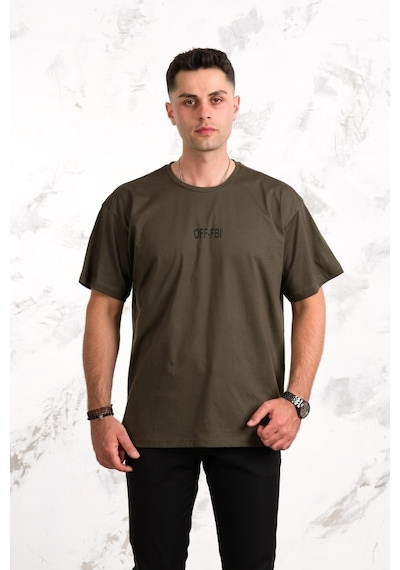 Oversize Önü Baskılı Pamuklu Basic Erkek Penye T-Shirt