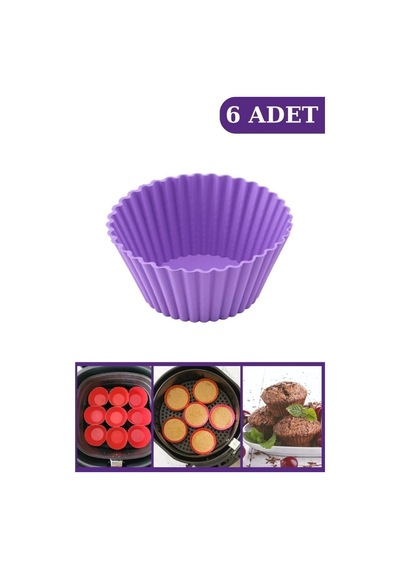 Tr 6 Adet Yapışmaz Silikon Muffin Kek Kalıbı, Airfryer Uyumlu, Mor Muk-01-50550 Genel