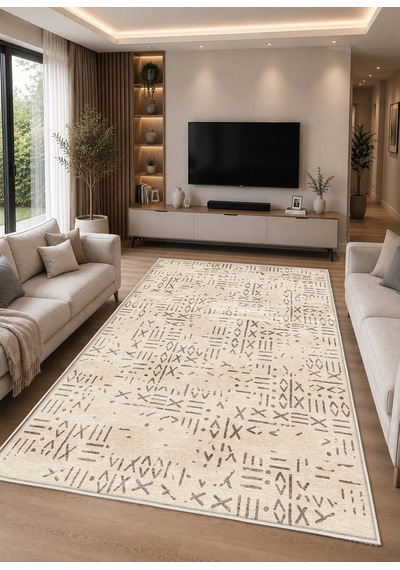 Krem Dijital Baskı Halı Kaymaz Tabanlı Yıkanabilir Halı Yolluk Salon Halısı1650