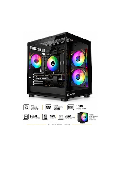 Rampage A1 R5-7500F 16 GB 512 GB M.2 NVMe SSD 8 GB RTX5060 Free Dos Masaüstü Oyuncu Bilgisayarı