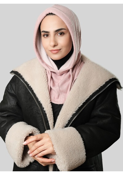 Hürrem Bone Pudra Bağcıklı Peluş Salaş Balaklava Boyunluklu Bere Jakar Düz 2328 06 Pudra