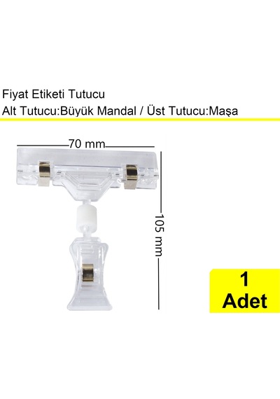 Etiket Kart Tutucu / Maşalı / Büyük Mandal / Şeffaf / 70x105 Mm / 1 Adet