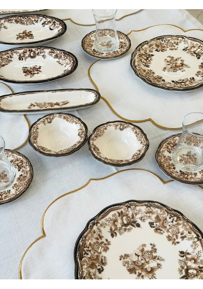 20 Parça Porselen Kahvaltı Takımı Brown-6099 Kahverengi