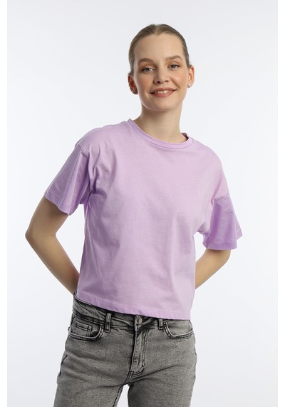 Kadin Oversize Fit Crop Tişört Lila