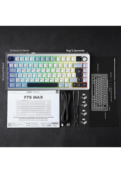 Aula F75 Max Mekanik Gaming Oyuncu Klavyesi Tkl Rgb Graywood V4 Switch Kablosuz Makrolu Hot Swap Türkçe Q Lacivert