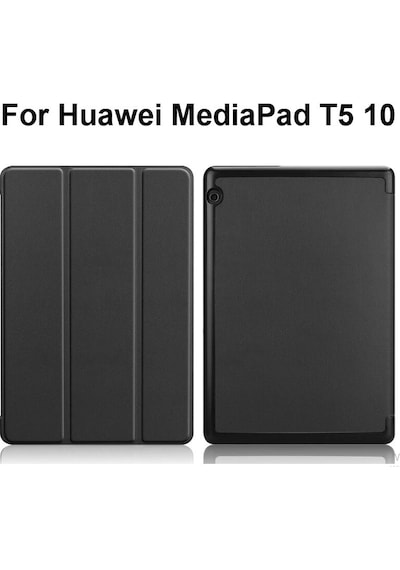 Huawei Mediapad T5 10 Standlı Mıknatıslı Ultra Ince Deri Kılıf-Siyah