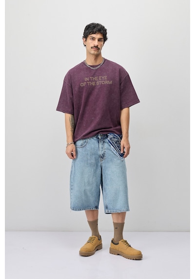 Vamos Oversize Baskılı Tişört V70-184 Bordo