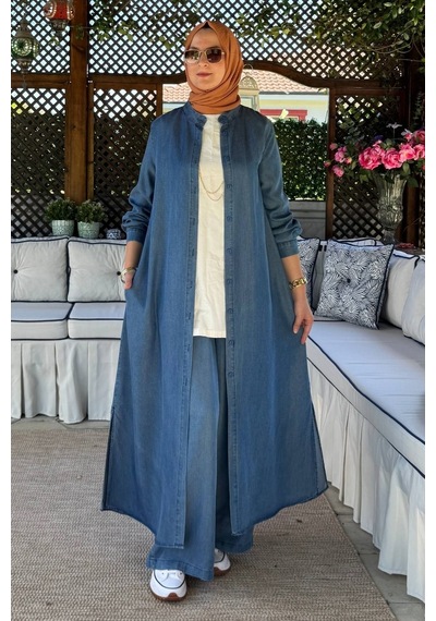 Rabia Şamlı Kot Tencel Pantolonlu Takım Normal