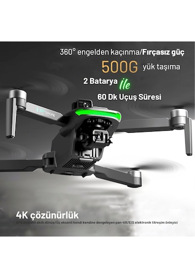 Piha S155 Drone 3 Axis Gimbal 2 Batarya İle 60 Dakika Uçuş Süresi Beni Takip Et Modu 4K HD Kamera Ve Lazerli Engelden Kaçınma Modu