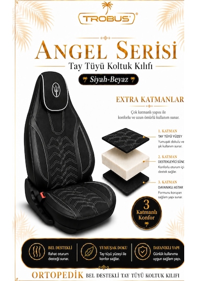 Seat Leon 2005 Ve Sonrası Uyumlu Angel Serisi Tay Tüyü Koltuk Kılıfı Siyah Beyaz