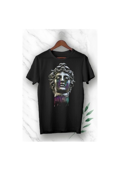 Startmore Mitoloji Medusa Baskılı Siyah Unısex Tişört Siyah