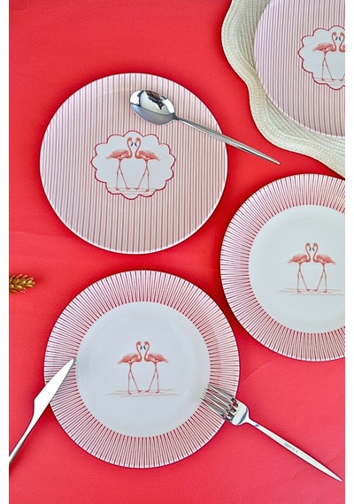 Tabak Evi Flamingo Tuval Pasta Takımı 20cm 4 Kişilik 4 Parça Tvl4ptprs1158 Çok Renkli