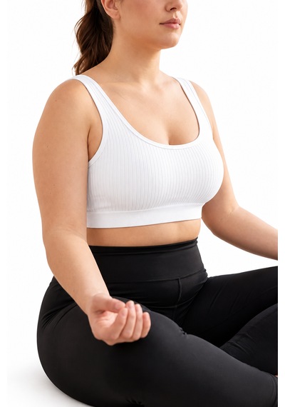 İpeksi Collection Kalın Askılı Pamuklu Çıkarılabilir Pedli Büstiyer Bralet - Sporcu Yarım Atlet Beyaz