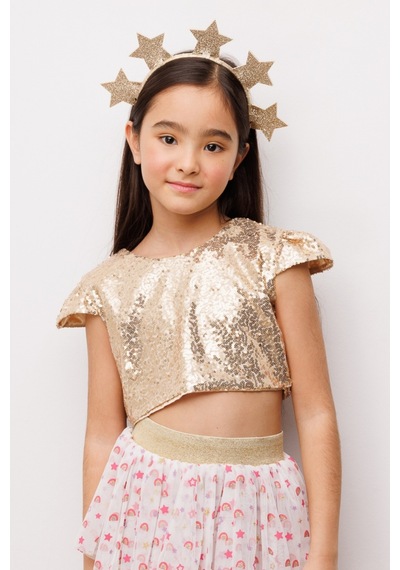 Le Mabelle Altın Pullu Kız Çocuk Crop Bluz Altın