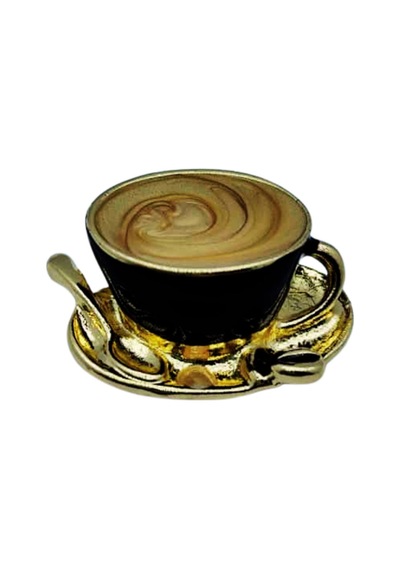 Kahve Fincanı Broş - Retro Tasarım Latte Cup Brooch Kahveseverlere Hediye Aksesuar Kahverengi
