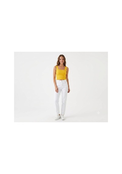Onno Style Women Kolsuz Askılı Kare Yaka Fitilli Triko Kadın Bluz Hardal
