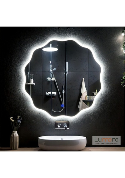 Cirelia Beyaz Led'li Lazer Kumlamalı Lavabo & Banyo Aynası Dokunmatik Sensörlü 90 X 90