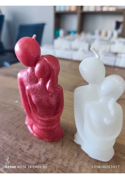 Bernami Mumluk Şamdanpinterest Kokulu Sevgili Sarılan Çift Mum Kırmızı Beyaz Set - 1 Adet Diğer