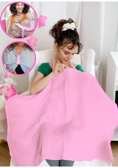 Joyous Mom Kids 4 Katlı Müslin Bebek Emzirme Seti Pembe