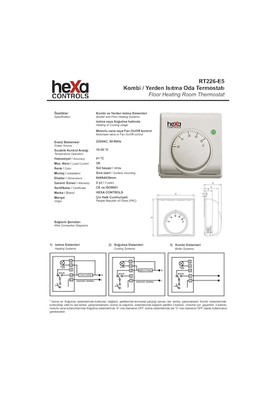 Hexa Controls Hexa Rt226-e5 Kablolu Oda Termostadı - Lambalı