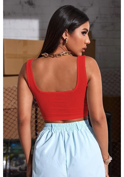 Kadın Kırmızı Kalın Askılı Crop Top Büstiyer