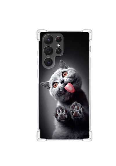 Samsung Galaxy S21 Ultra Uyumlu Kedi 2 Baskılı Şeffaf Köşe Korumalı Antişok Kılıf