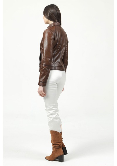 Dericlub Siena Kadın Slim Fit Hakiki Deri Mont Camel Antik Camel Antik Camel