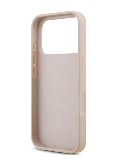 Apple iPhone Uyumlu 18 Pro Kılıf Guess Lisanslı M-safeli Pu Deri Taşlı Üçgen Logo 4g Desenli Strass Kapak Pembe