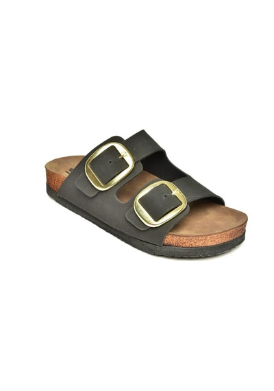 Fox Shoes P777517402 Siyah Süet Çift Bantlı Kadın Terlik Siyah-süet Çok Renkli