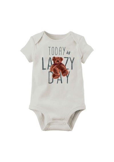 Babylimon Organik Baskılı Pamuklu Unisex Bebek Body Beyaz - 132207542 Beyaz