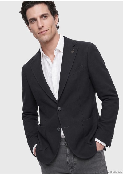 Ramsey Siyah Shirt Shoulder Slim Fit Yün Karışımlı Ceket