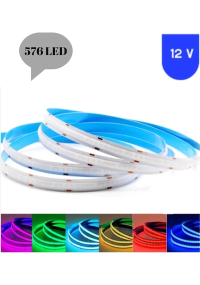 12 Volt 8 Mm 576 Ledli Esnek Cob Rgb Şerit Led İç Mekan 5 Metre